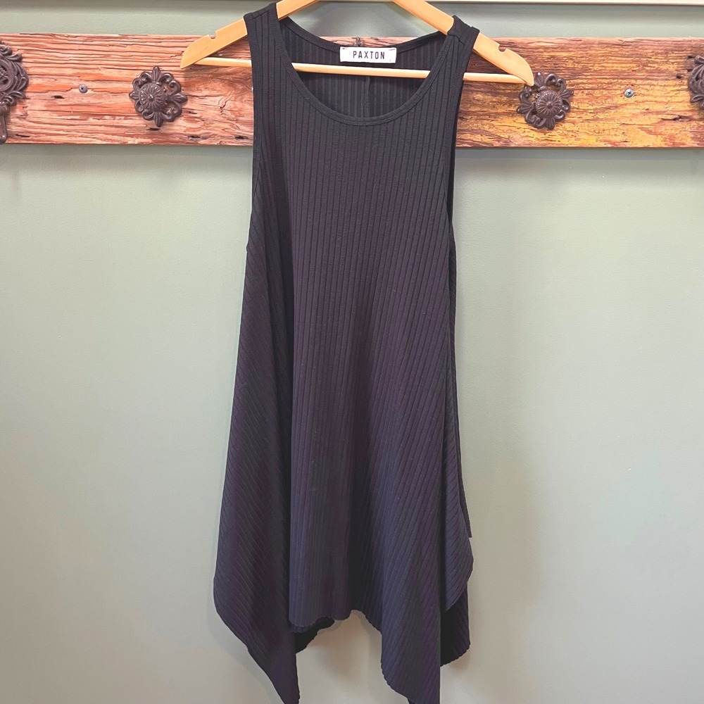 Paxton Womens Black Ribbed Sharkbite Hem Sleeveless Tank Dress Large